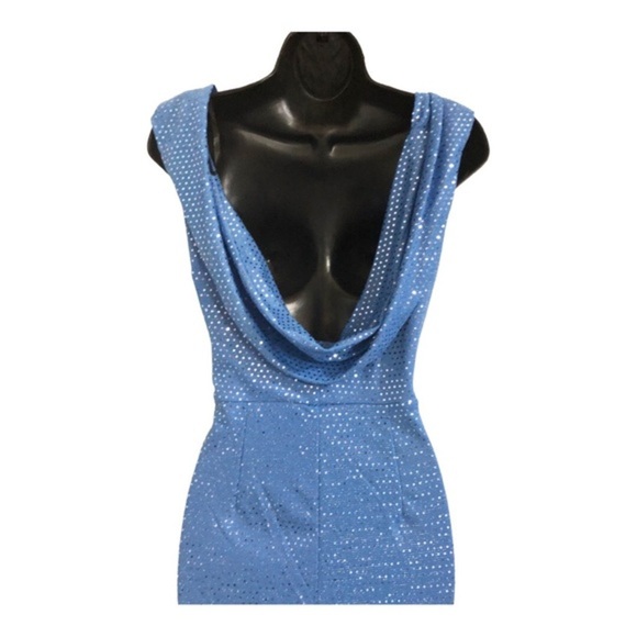 Blue sequin drape cowl back batwing style‎ maxi gown dress size 8 brand new - Picture 5 of 16